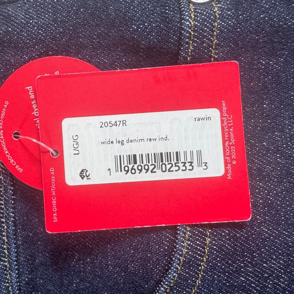 Spanx Wide Leg Denim Women Large Raw Indigo High Rise Shaping‎ Jeans 20547R NEW - Picture 5 of 10